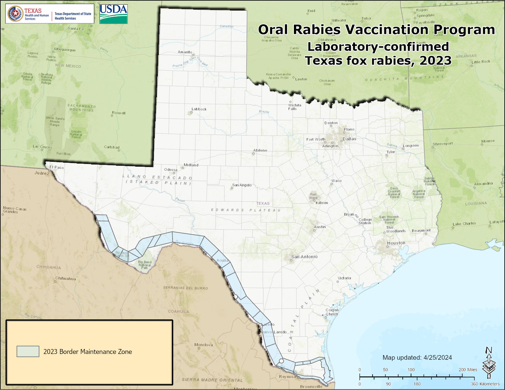 Rabies Maps 2023 Texas DSHS